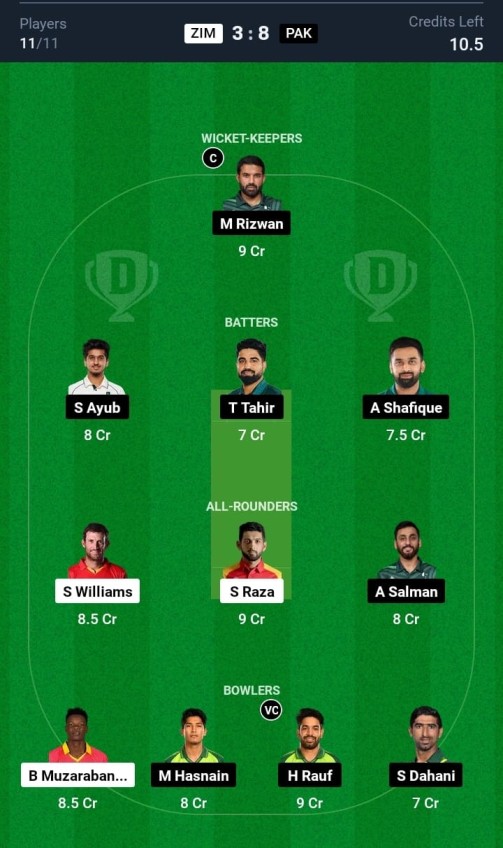 Dream11 Today Team Selection List